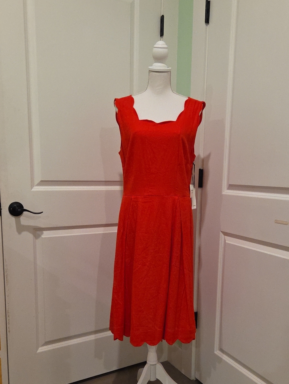 For Cynthia Red Sleeveless Scallop-Neck A-Line Dress